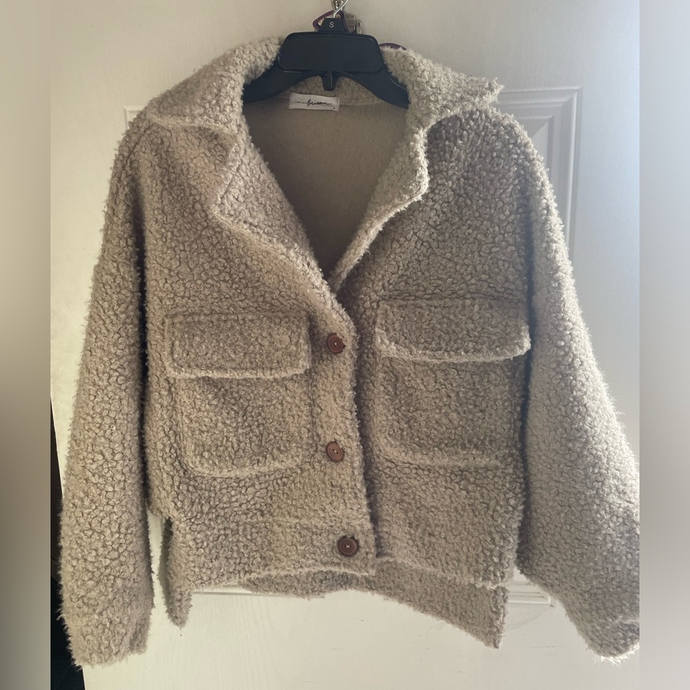 Carly Jean Los Angeles Taupe Teddy Jacket